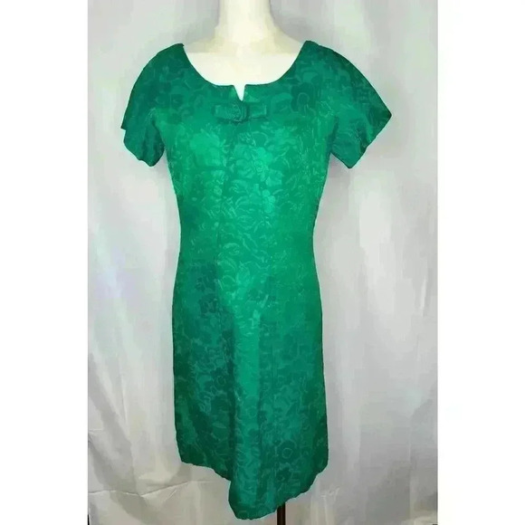 1960s Green Blue Silky Brocade Peck + Peck Cocktail Dress - Picture 1 of 13